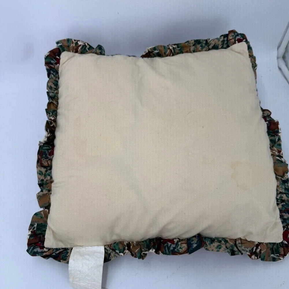 Vintage throw pillow featuring an English equestrian fox hunting scene